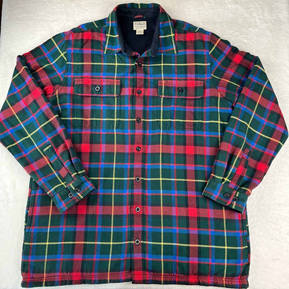 L.L. Bean Fleece Lined Plaid button-down shirt men's size XLT Traditional Fit